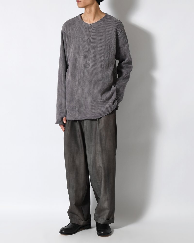 WAFFLE HENRY NECK SHIRTS Pigment Stone Wash -RUST GRAY-