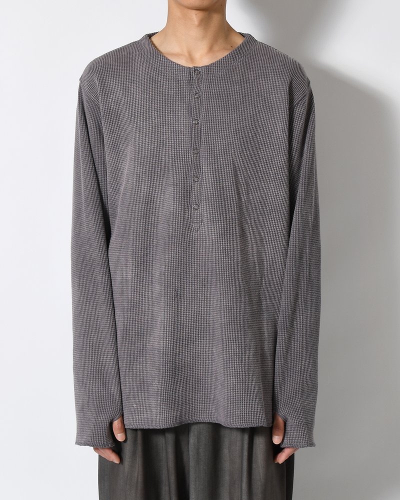 WAFFLE HENRY NECK SHIRTS Pigment Stone Wash -RUST GRAY-