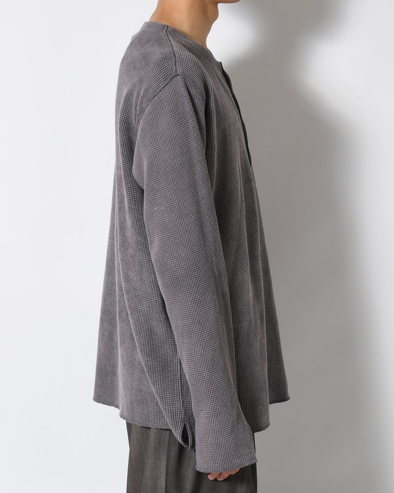 WAFFLE HENRY NECK SHIRTS Pigment Stone Wash -RUST GRAY-