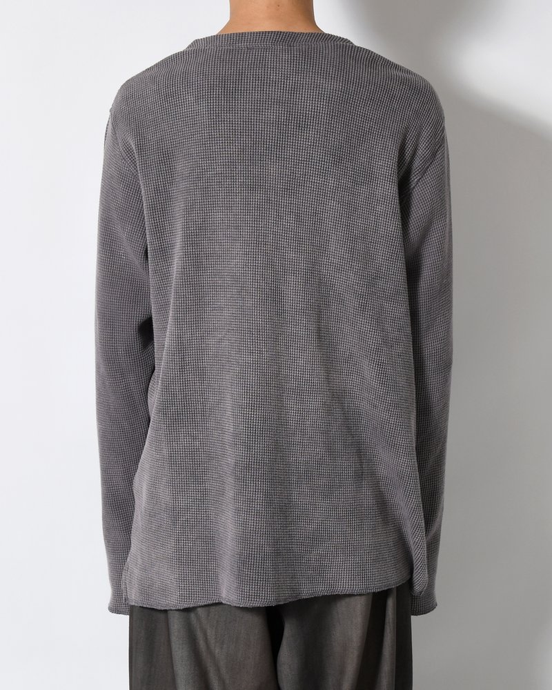 WAFFLE HENRY NECK SHIRTS Pigment Stone Wash -RUST GRAY-