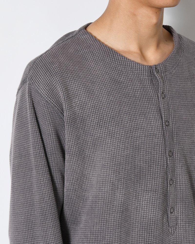 WAFFLE HENRY NECK SHIRTS Pigment Stone Wash -RUST GRAY-