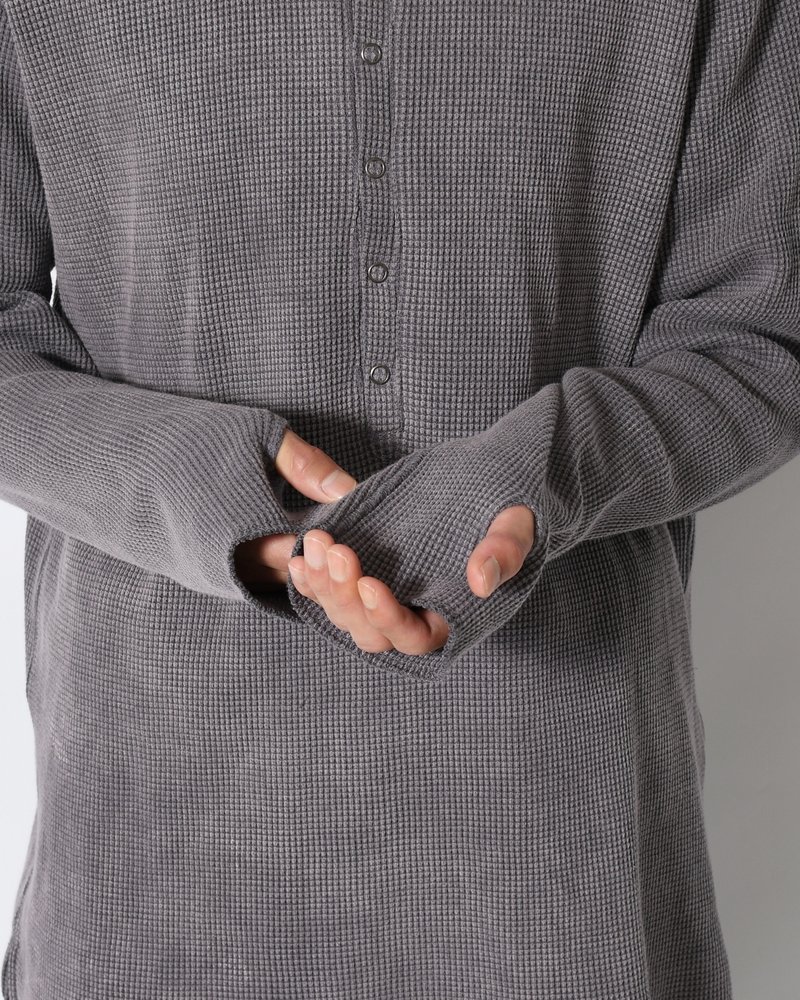 WAFFLE HENRY NECK SHIRTS Pigment Stone Wash -RUST GRAY-