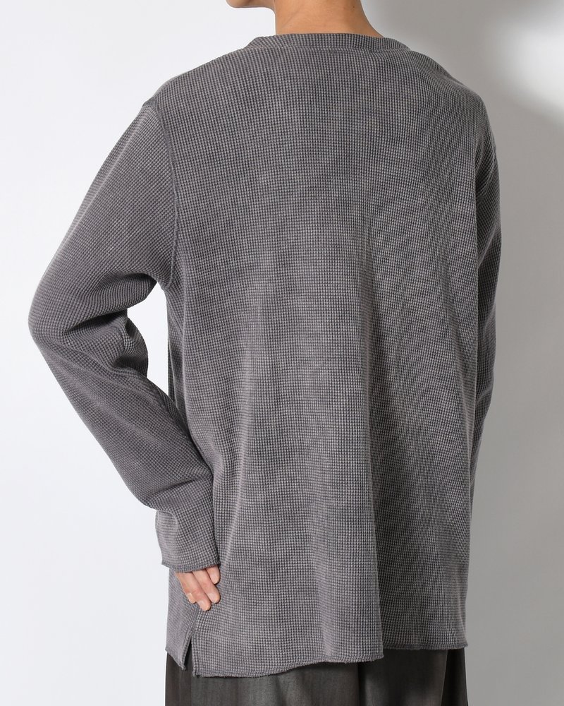 WAFFLE HENRY NECK SHIRTS Pigment Stone Wash -RUST GRAY-