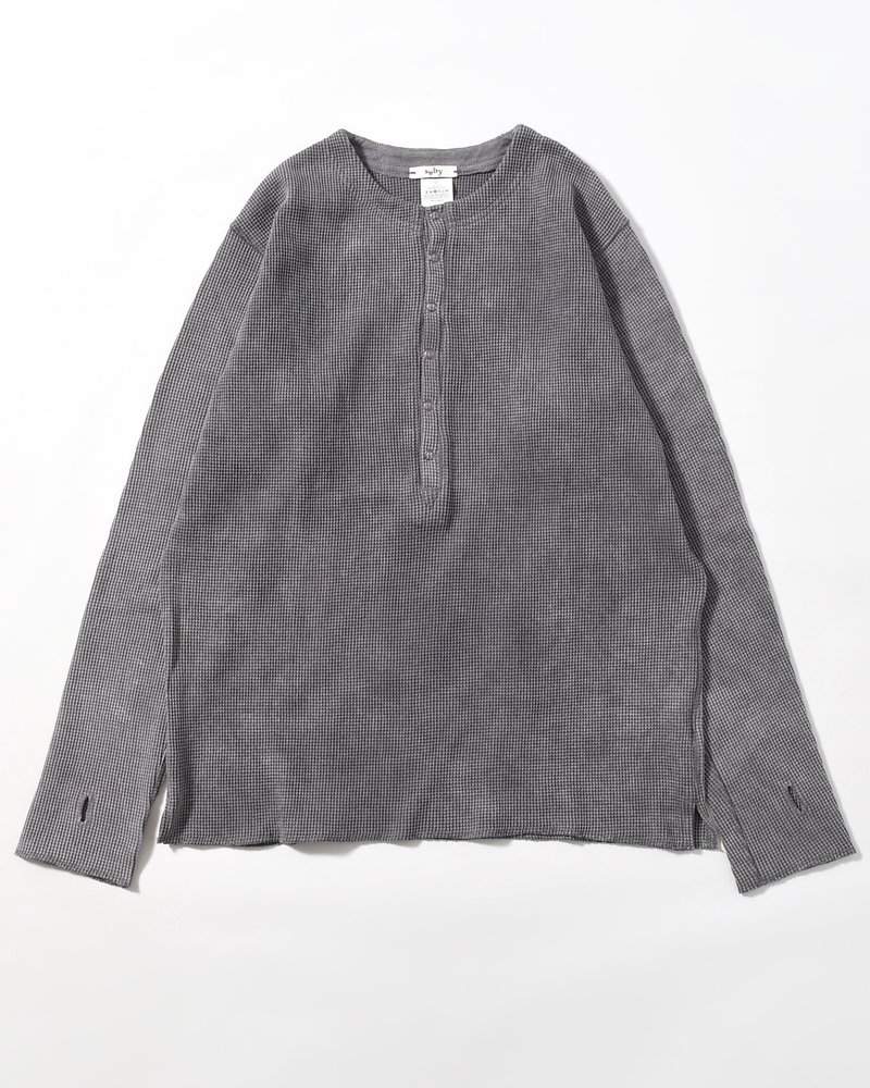 WAFFLE HENRY NECK SHIRTS Pigment Stone Wash -RUST GRAY-