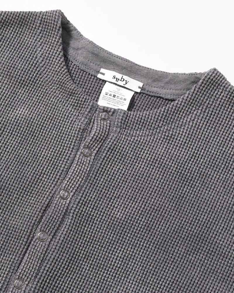 WAFFLE HENRY NECK SHIRTS Pigment Stone Wash -RUST GRAY-