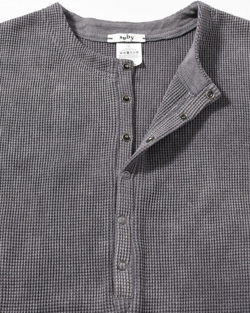 WAFFLE HENRY NECK SHIRTS Pigment Stone Wash -RUST GRAY-