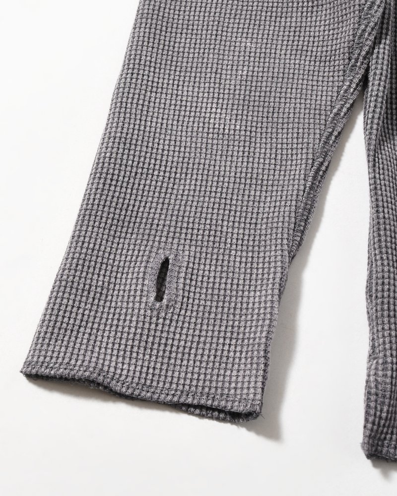 WAFFLE HENRY NECK SHIRTS Pigment Stone Wash -RUST GRAY-