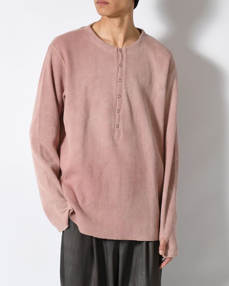 WAFFLE HENRY NECK SHIRTS Pigment Stone Wash -RUST PINK-