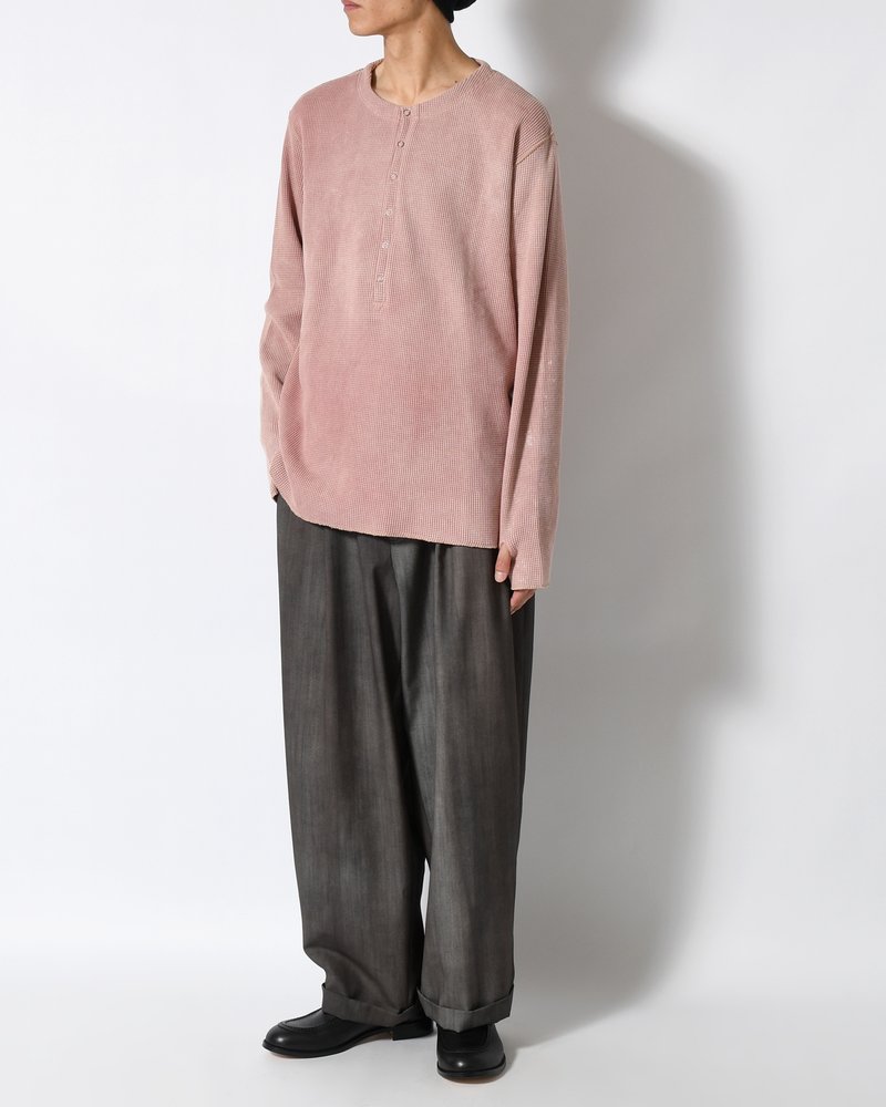 WAFFLE HENRY NECK SHIRTS Pigment Stone Wash -RUST PINK-