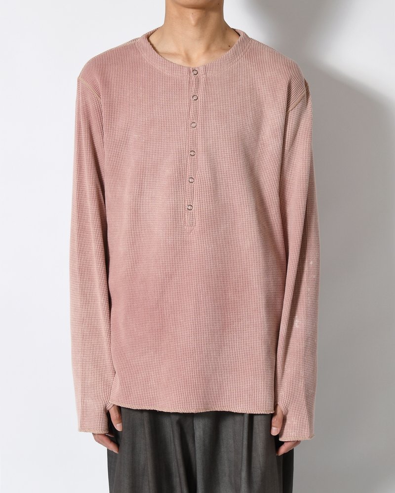 WAFFLE HENRY NECK SHIRTS Pigment Stone Wash -RUST PINK-