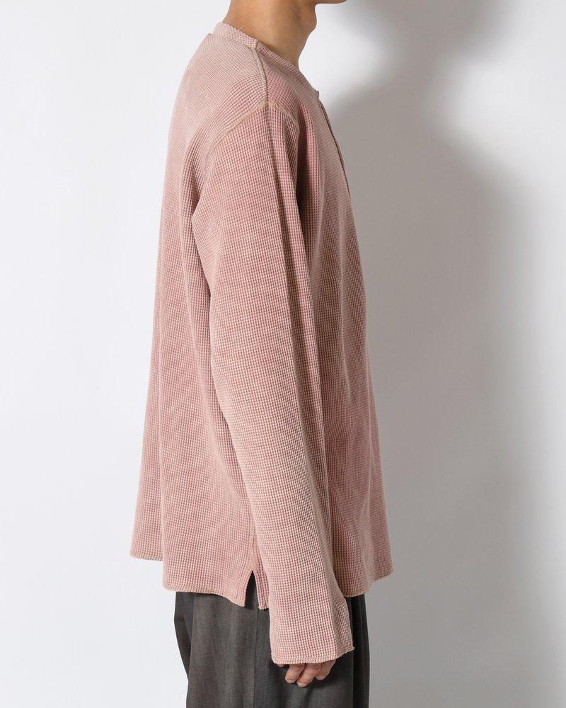 WAFFLE HENRY NECK SHIRTS Pigment Stone Wash -RUST PINK-