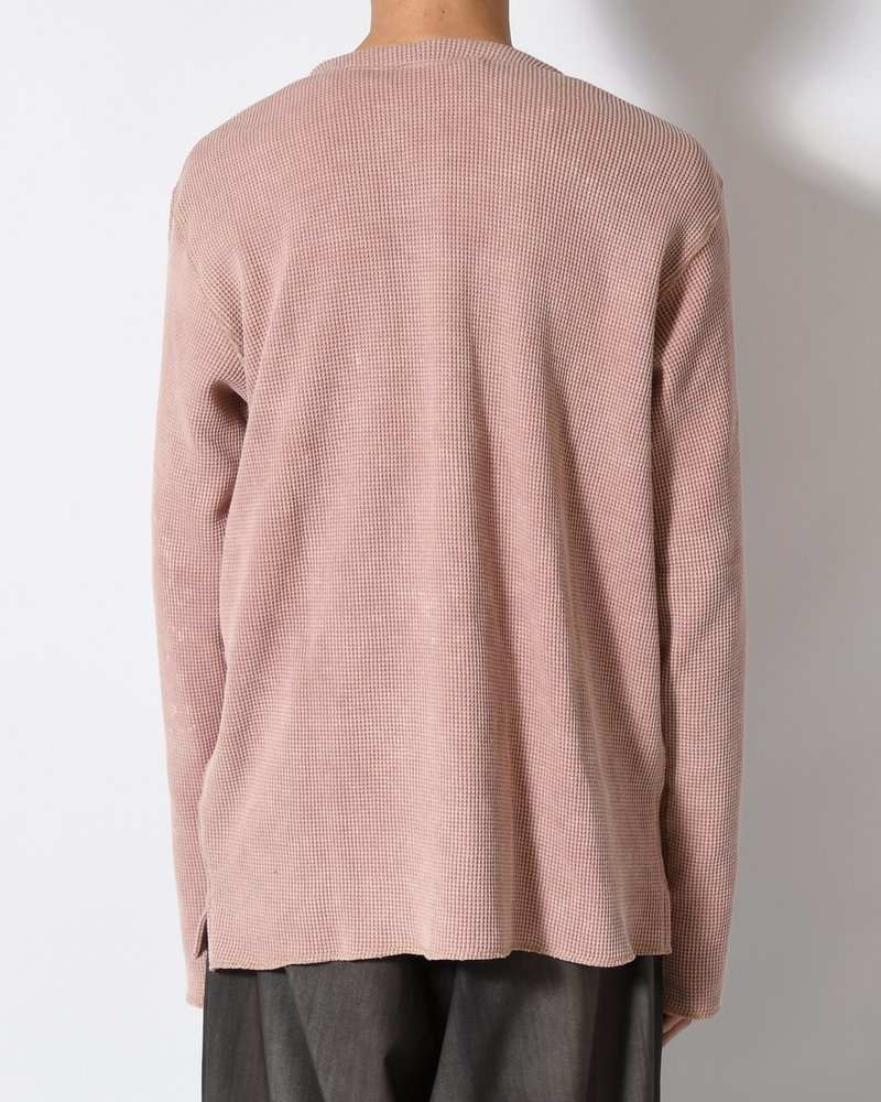 WAFFLE HENRY NECK SHIRTS Pigment Stone Wash -RUST PINK-