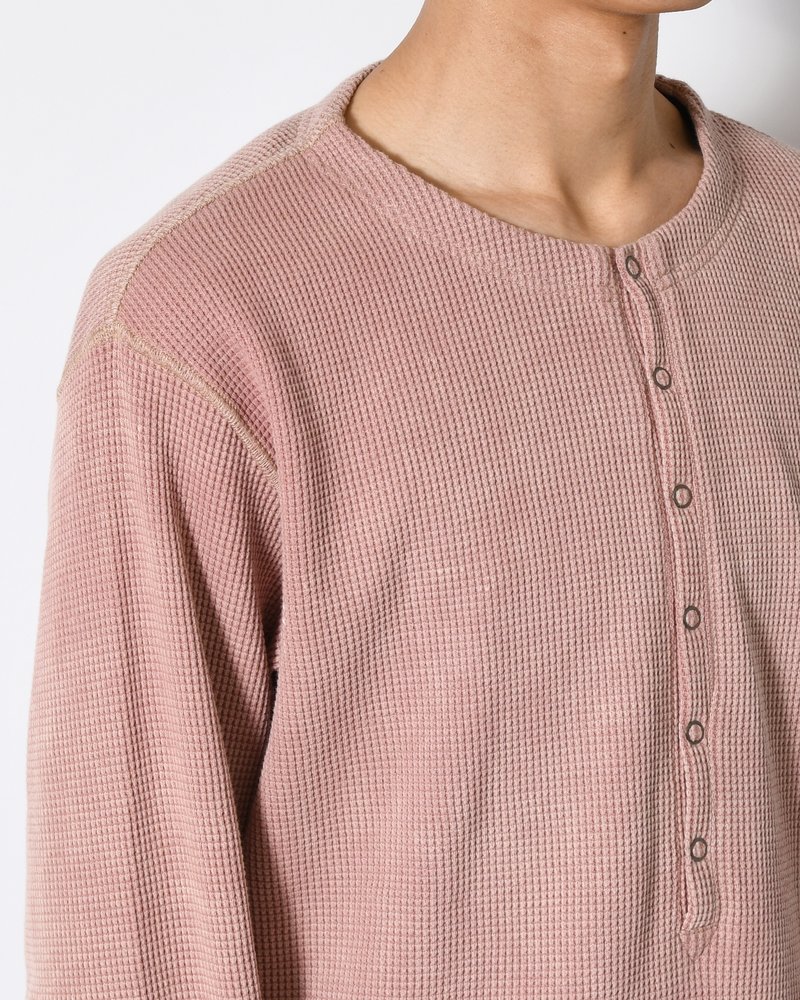 WAFFLE HENRY NECK SHIRTS Pigment Stone Wash -RUST PINK-
