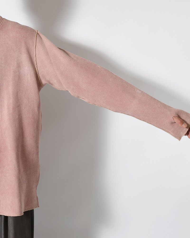 WAFFLE HENRY NECK SHIRTS Pigment Stone Wash -RUST PINK-