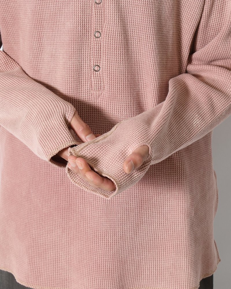 WAFFLE HENRY NECK SHIRTS Pigment Stone Wash -RUST PINK-