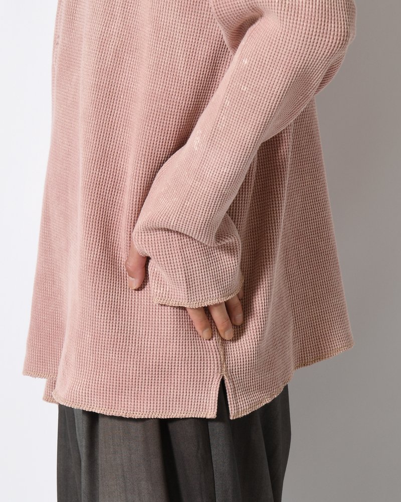 WAFFLE HENRY NECK SHIRTS Pigment Stone Wash -RUST PINK-