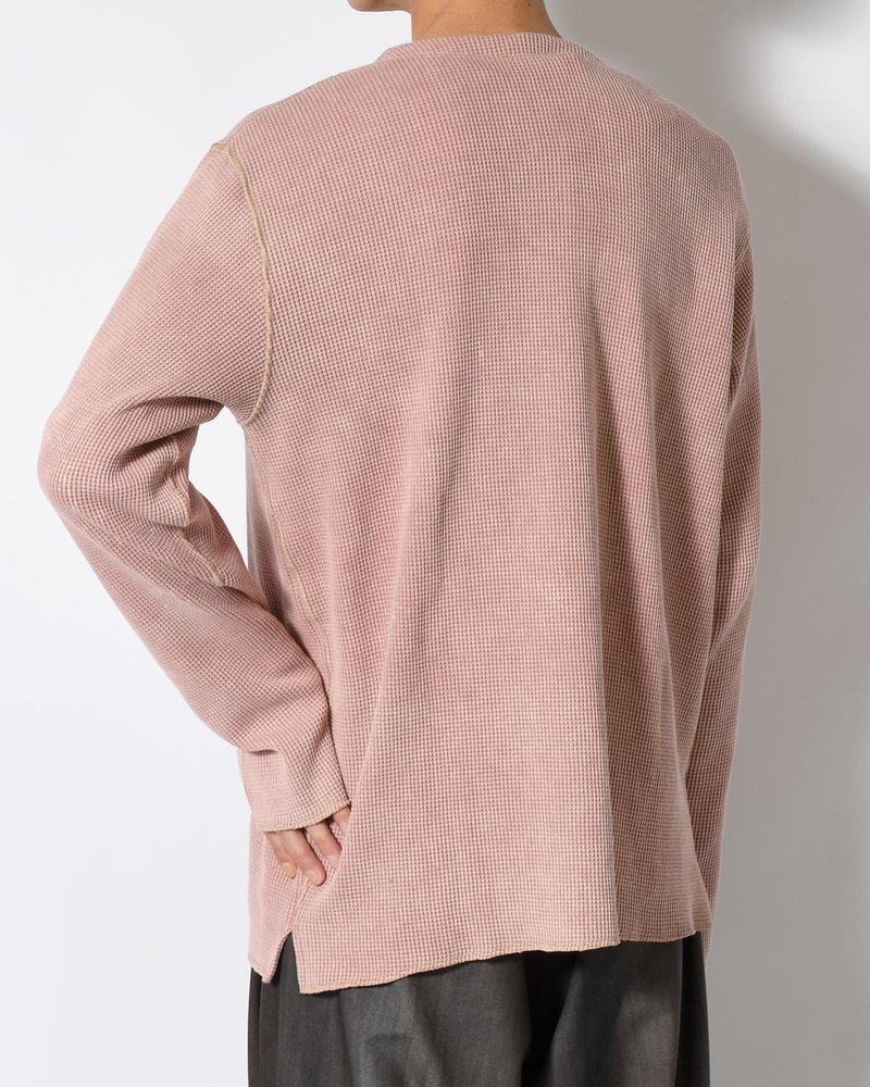 WAFFLE HENRY NECK SHIRTS Pigment Stone Wash -RUST PINK-