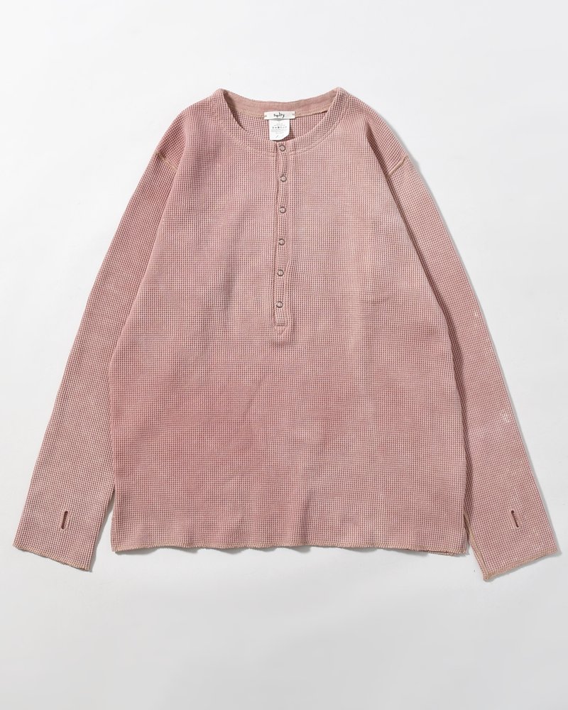 WAFFLE HENRY NECK SHIRTS Pigment Stone Wash -RUST PINK-