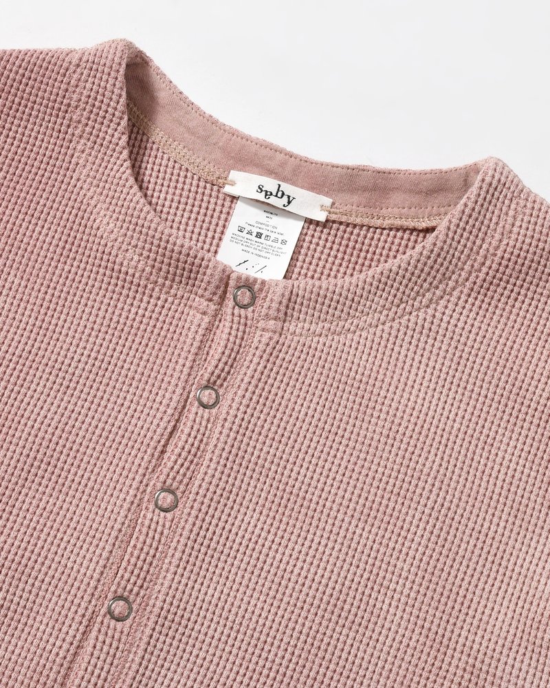 WAFFLE HENRY NECK SHIRTS Pigment Stone Wash -RUST PINK-