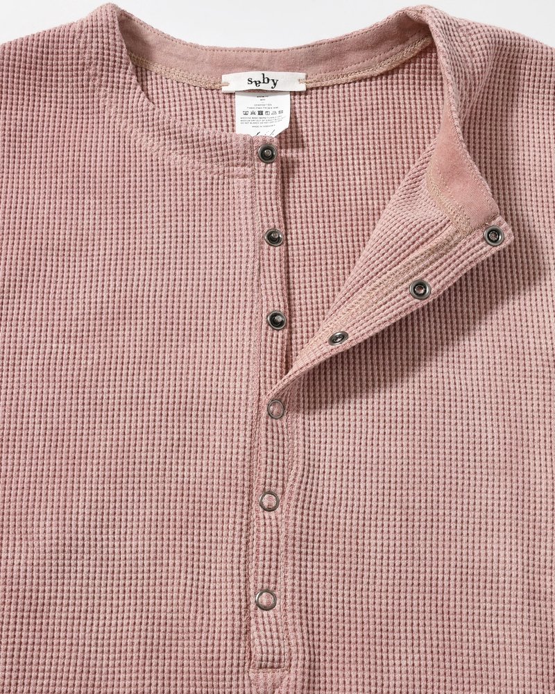 WAFFLE HENRY NECK SHIRTS Pigment Stone Wash -RUST PINK-