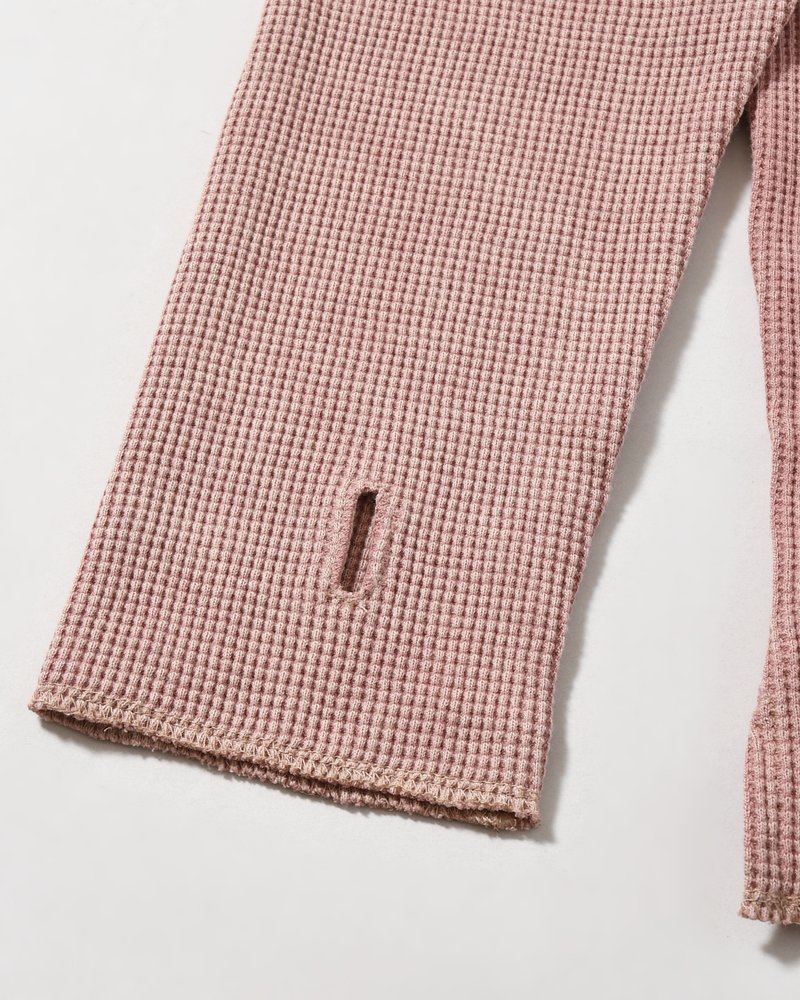 WAFFLE HENRY NECK SHIRTS Pigment Stone Wash -RUST PINK-
