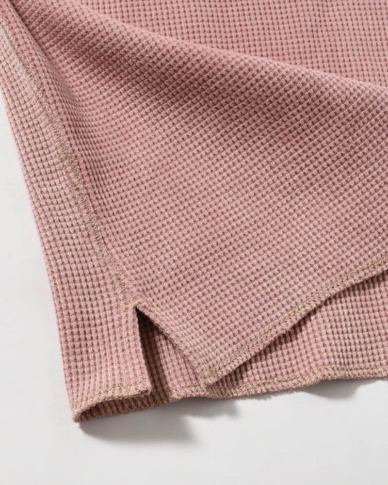 WAFFLE HENRY NECK SHIRTS Pigment Stone Wash -RUST PINK-
