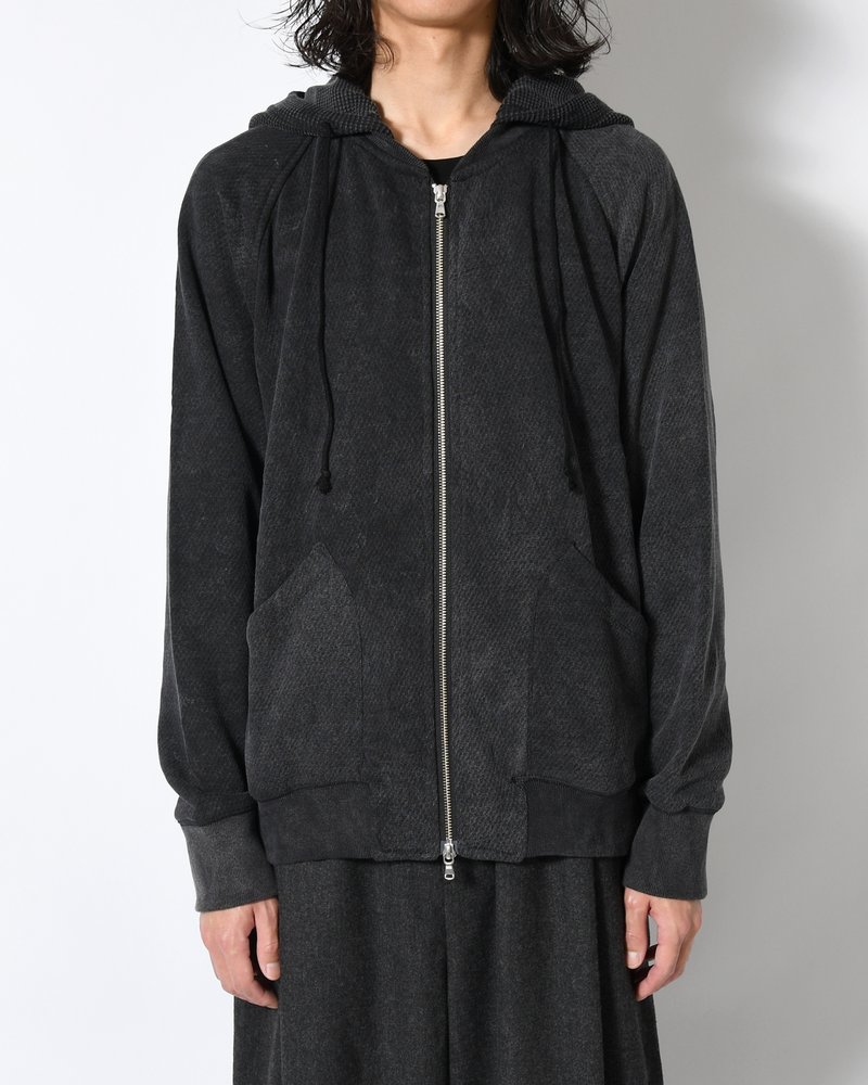 WAFFLE HOODIE Pigment Stone Wash -RUST BLACK-