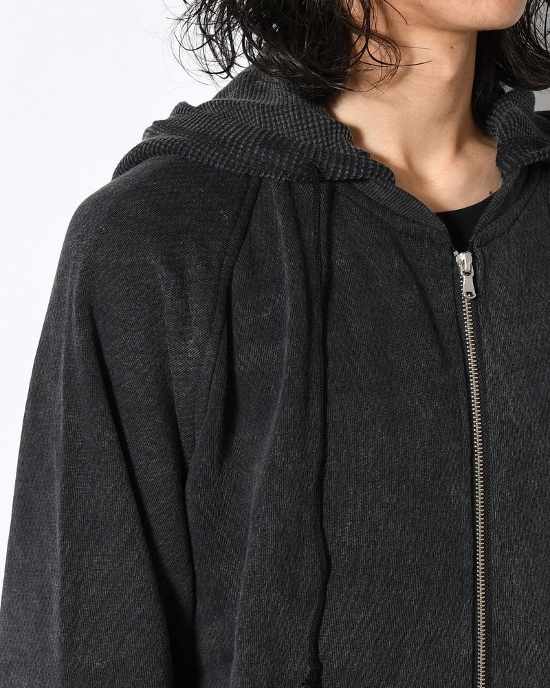 WAFFLE HOODIE Pigment Stone Wash -RUST BLACK-