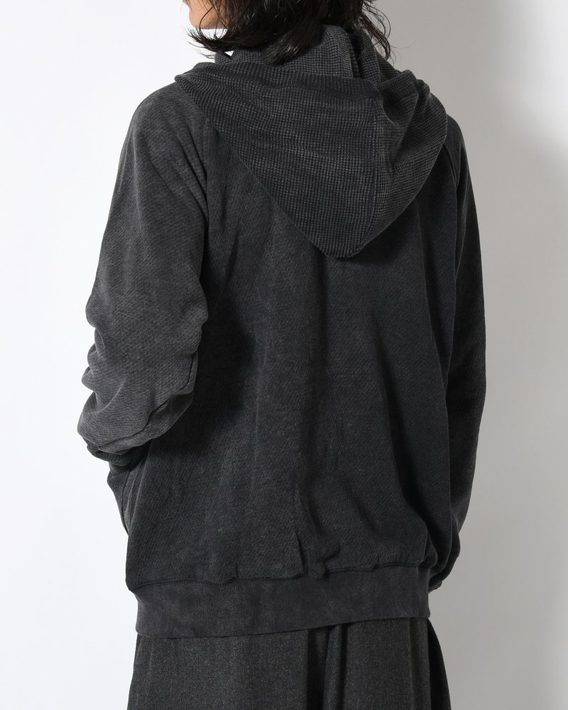 WAFFLE HOODIE Pigment Stone Wash -RUST BLACK-