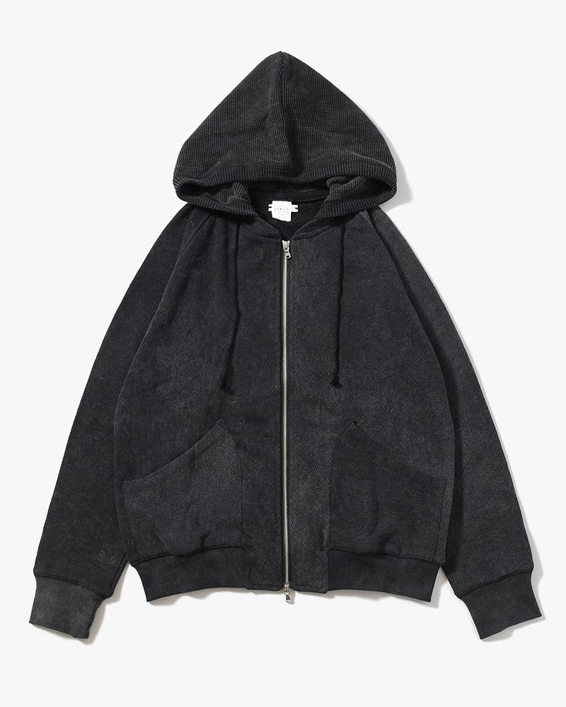 WAFFLE HOODIE Pigment Stone Wash -RUST BLACK-
