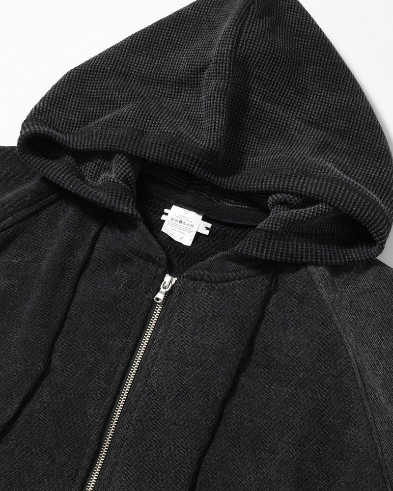WAFFLE HOODIE Pigment Stone Wash -RUST BLACK-