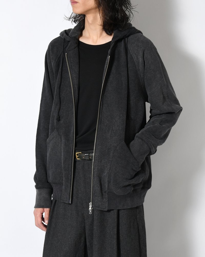 WAFFLE HOODIE Pigment Stone Wash -RUST BLACK-