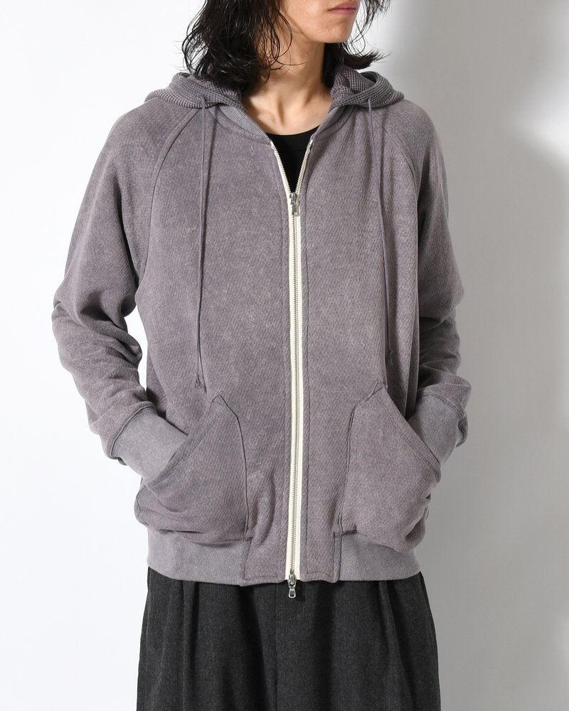 WAFFLE HOODIE Pigment Stone Wash -RUST GRAY-