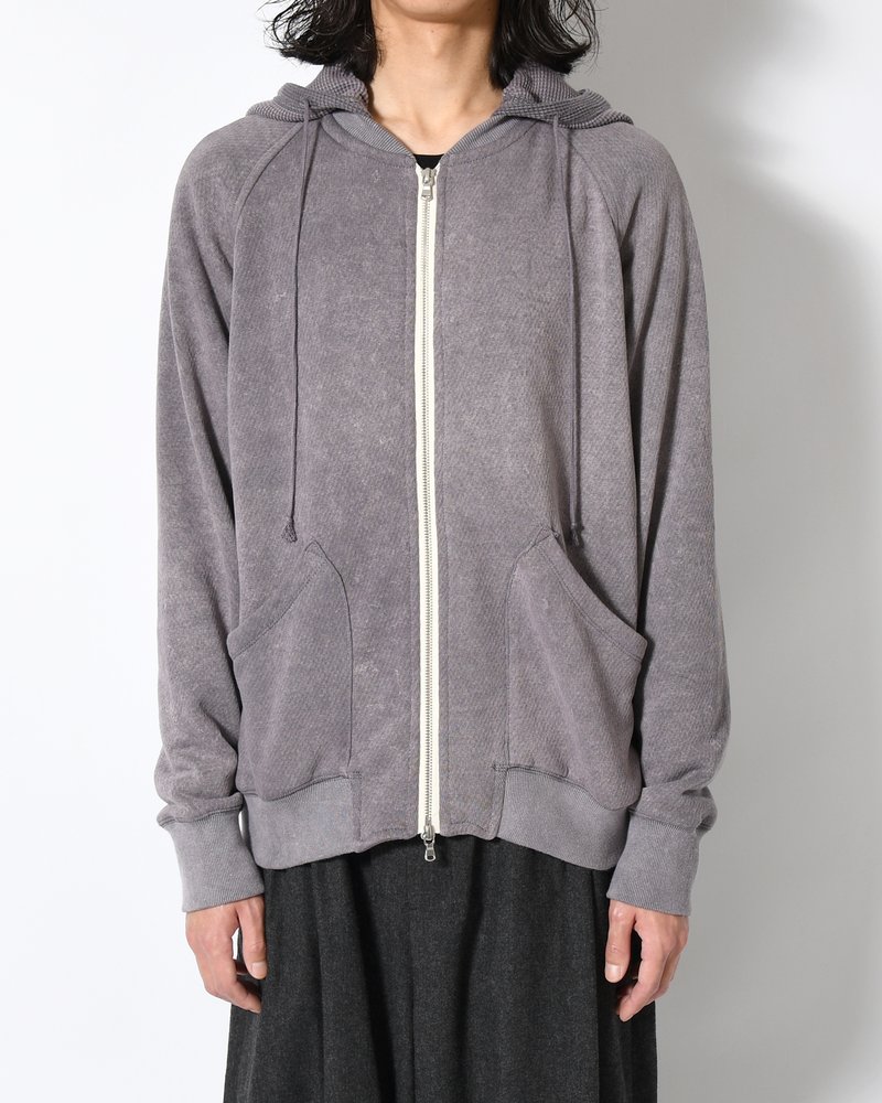 WAFFLE HOODIE Pigment Stone Wash -RUST GRAY-