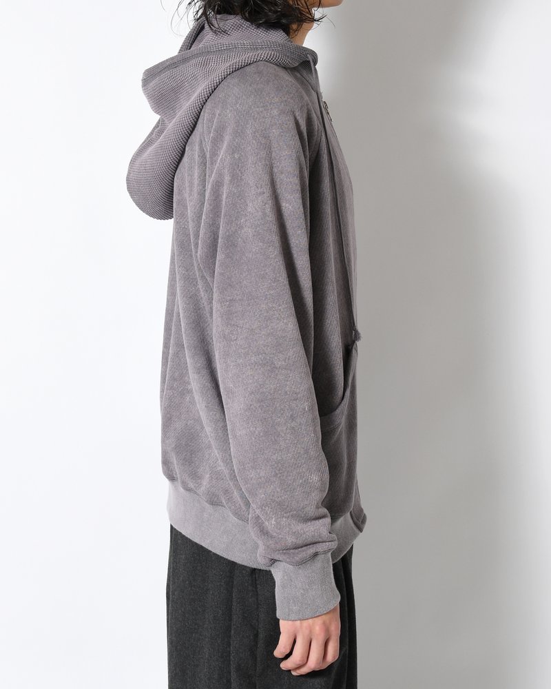 WAFFLE HOODIE Pigment Stone Wash -RUST GRAY-