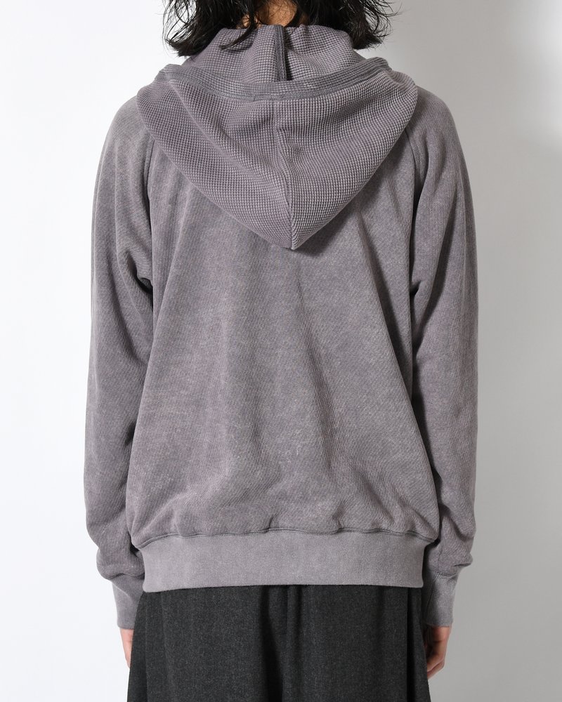 WAFFLE HOODIE Pigment Stone Wash -RUST GRAY-