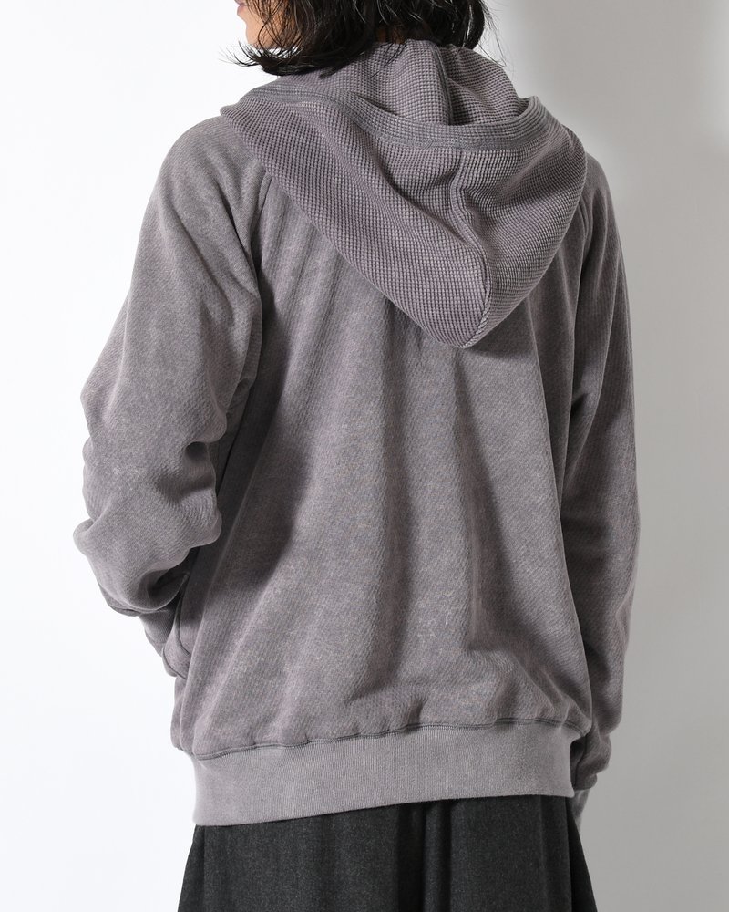 WAFFLE HOODIE Pigment Stone Wash -RUST GRAY-