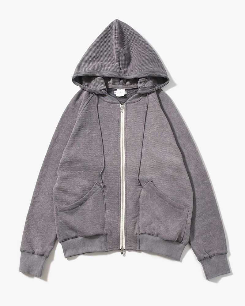 WAFFLE HOODIE Pigment Stone Wash -RUST GRAY-