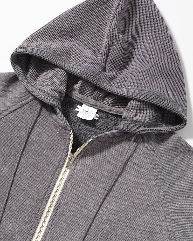 WAFFLE HOODIE Pigment Stone Wash -RUST GRAY-