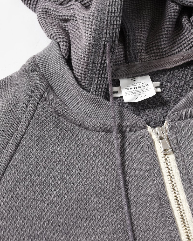 WAFFLE HOODIE Pigment Stone Wash -RUST GRAY-