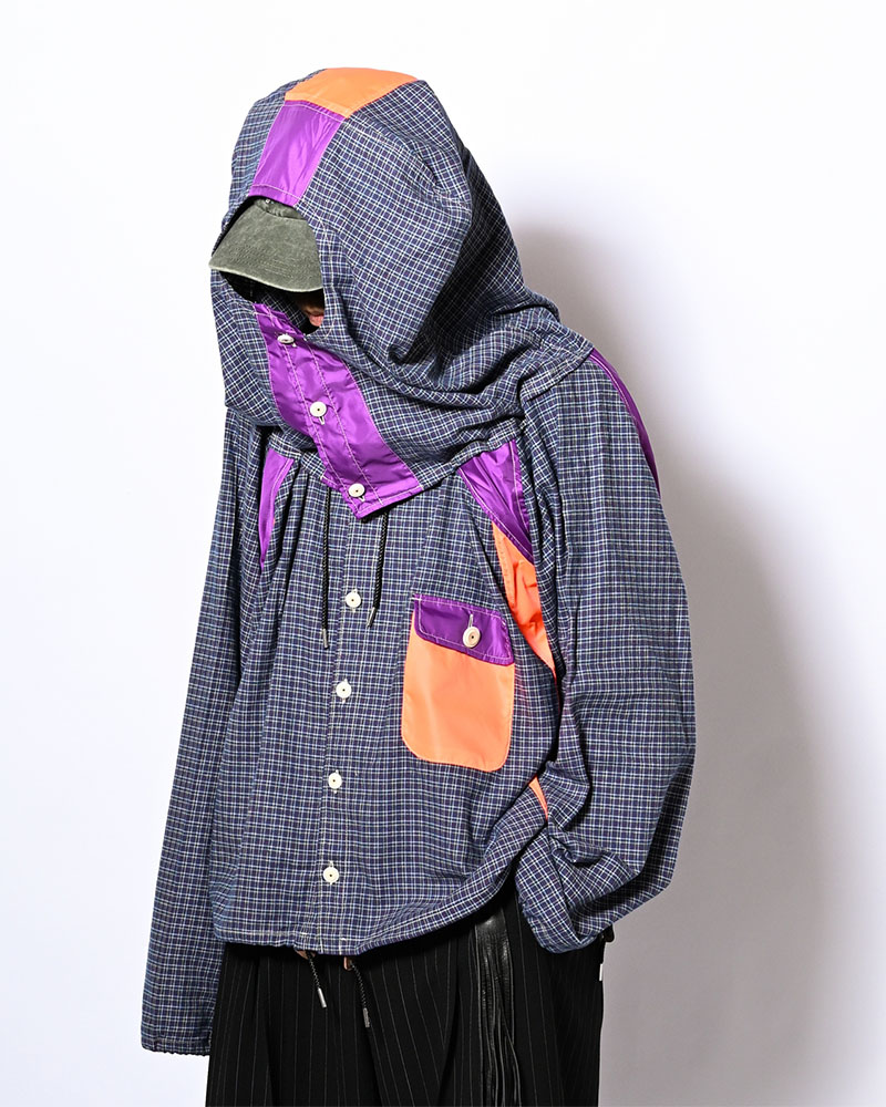 CHECKED SMOCK SHIRT -BLUE-