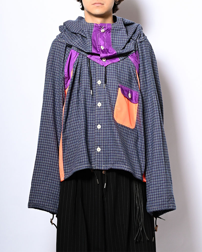 CHECKED SMOCK SHIRT -BLUE-