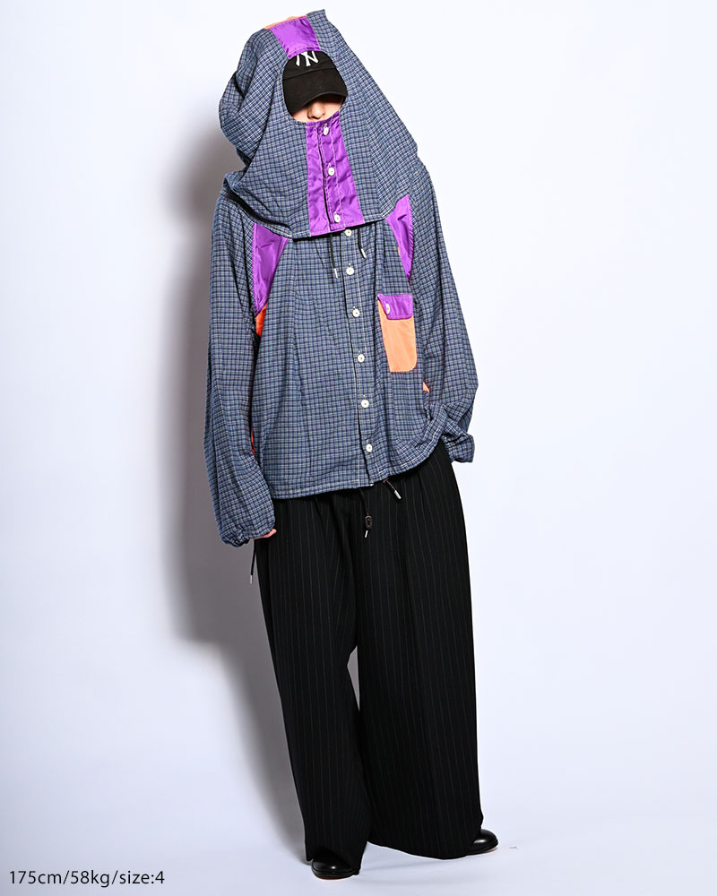 CHECKED SMOCK SHIRT -BLUE-