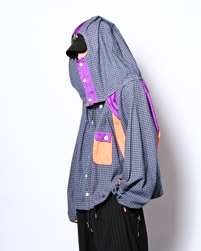 CHECKED SMOCK SHIRT -BLUE-