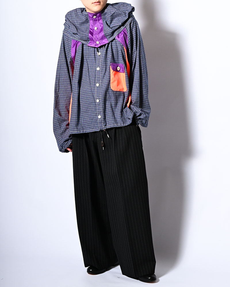 CHECKED SMOCK SHIRT -BLUE-