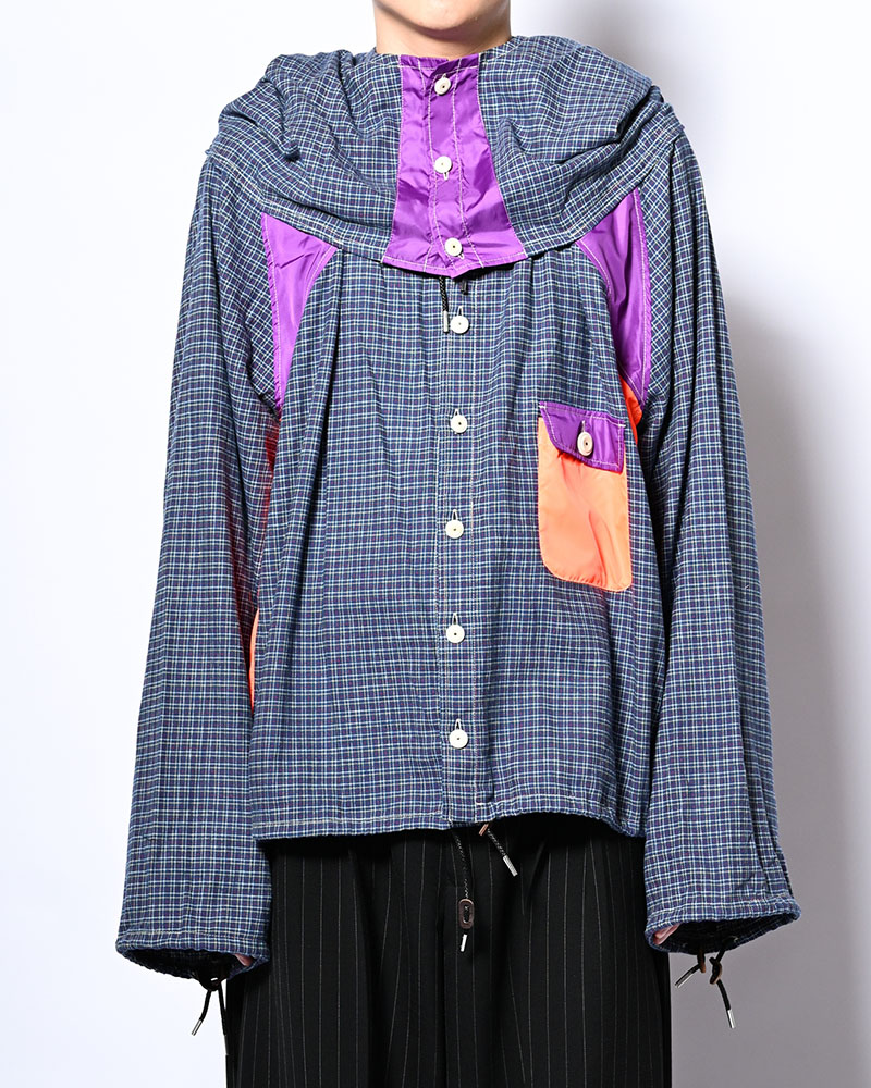 CHECKED SMOCK SHIRT -BLUE-