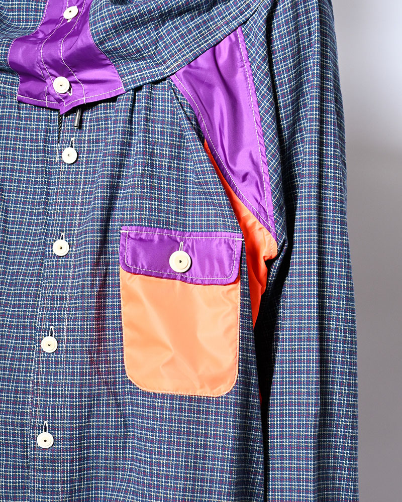 CHECKED SMOCK SHIRT -BLUE-