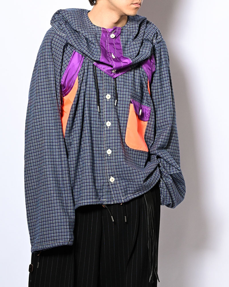 CHECKED SMOCK SHIRT -BLUE-