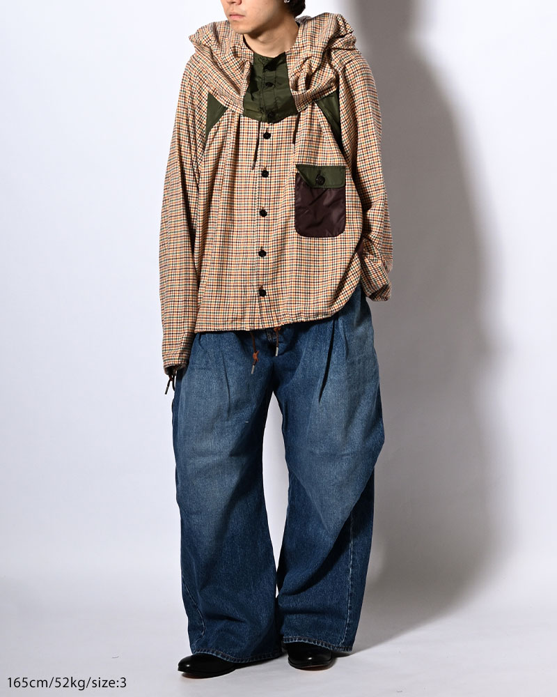 CHECKED SMOCK SHIRT -BROWN-