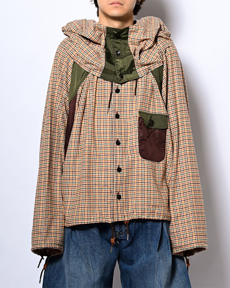 CHECKED SMOCK SHIRT -BROWN-